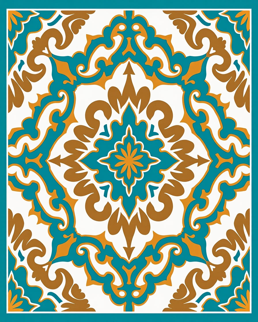 Ornate Teal And Gold Floral Pattern Rug