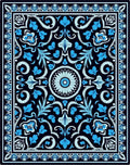 Dark Blue Floral Scroll Pattern Rug