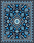 Dark Blue Floral Scroll Pattern Rug