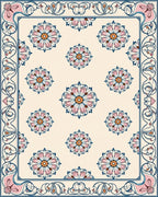 Cream Pink Blue Floral Medallion Border Rug