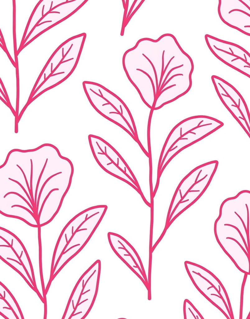 Delicate Pink Floral Stem Pattern Rug