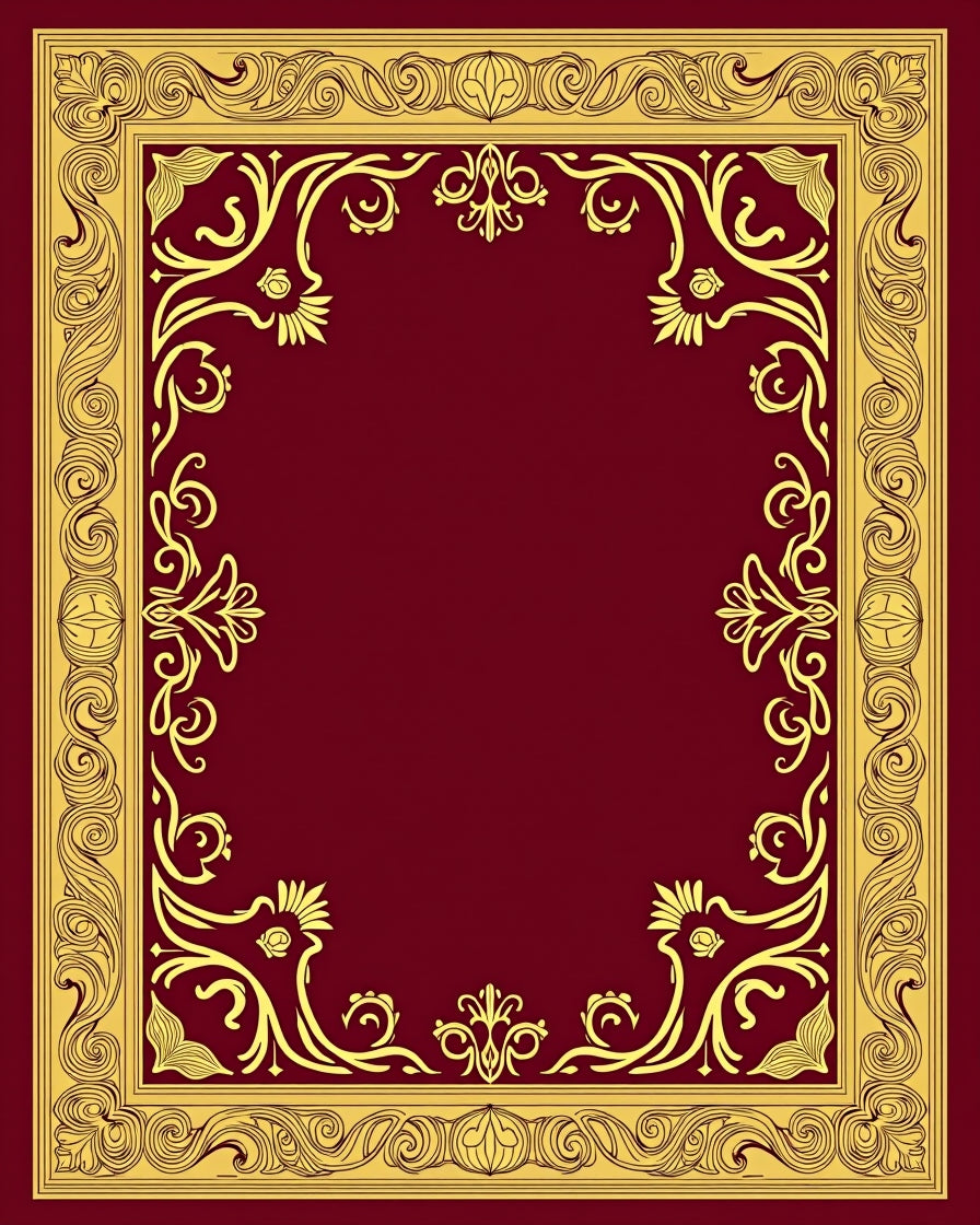 Ornate Golden Floral Frame Design Rug