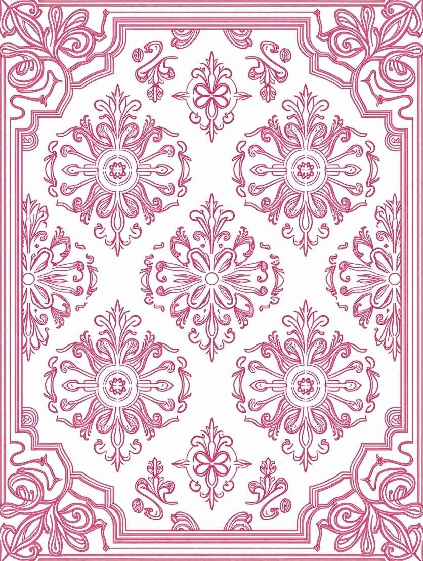 Elegant Crimson Floral Scroll Border Rug
