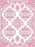 Elegant Crimson Floral Scroll Border Rug