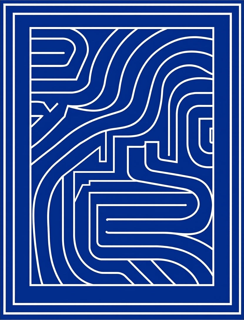 Classic Blue Maze Pattern Design Rug