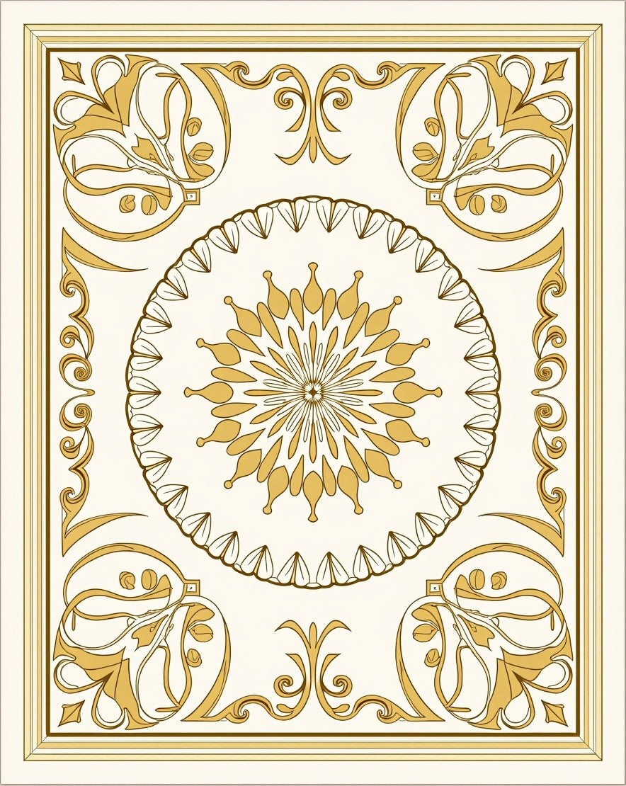 Elegant Gold Floral Mandalas Rug
