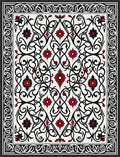 Black Red Floral Arabesque Design Rug