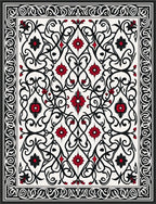 Black Red Floral Arabesque Design Rug