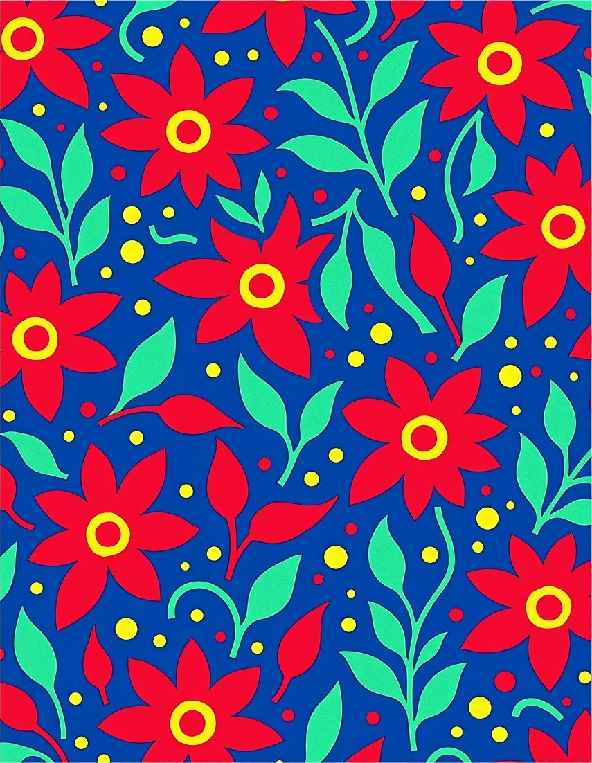 Bold Red Floral Pattern Rug