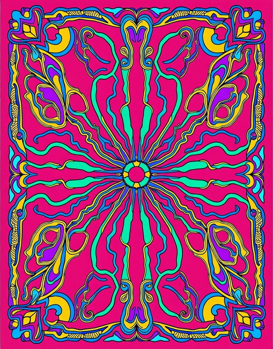 Vibrant Psychedelic Swirl Floral Pattern Rug
