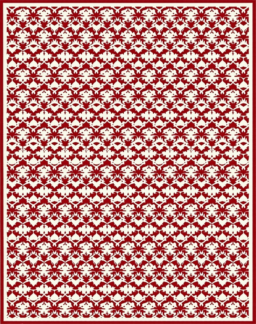 Classic Red Cream Damask Pattern Rug