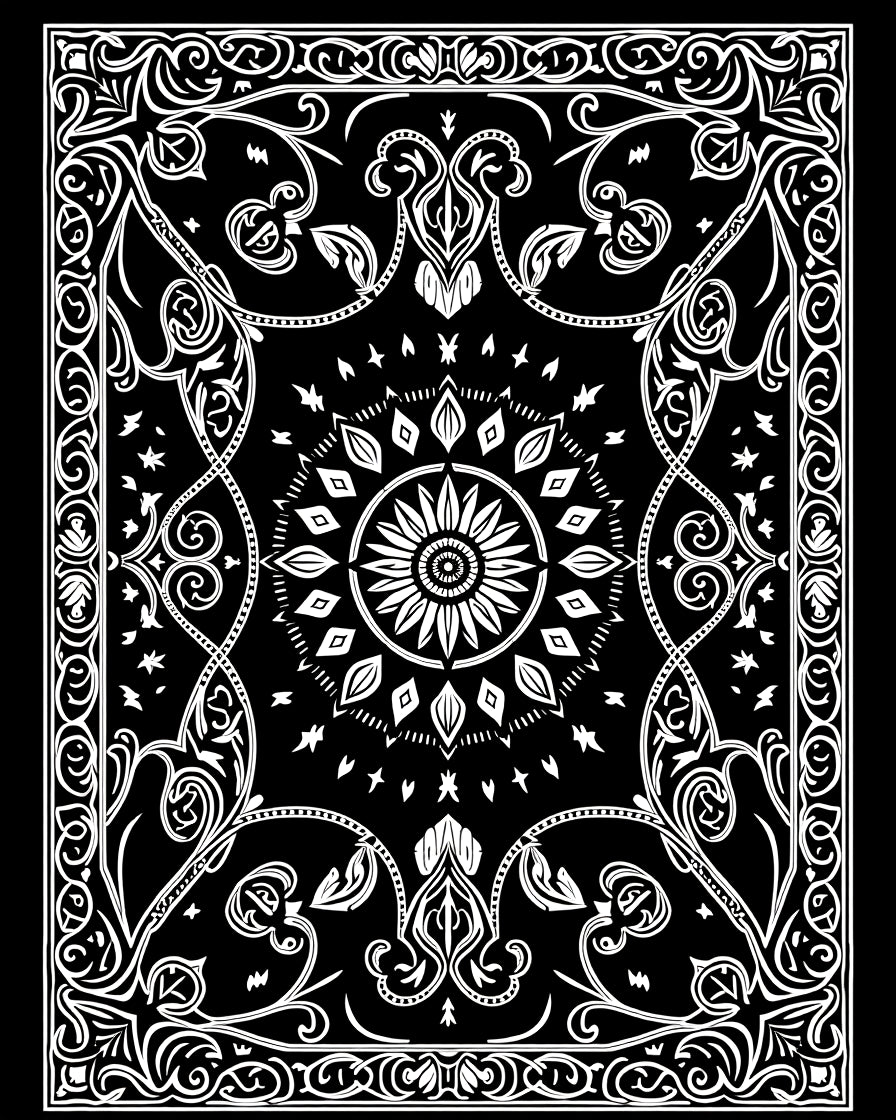 Black White Mandala Floral Design Rug