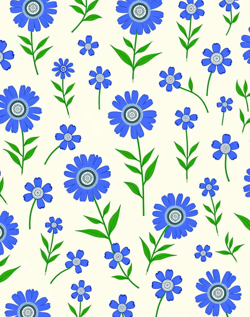 Blue Floral Botanical Pattern Rug