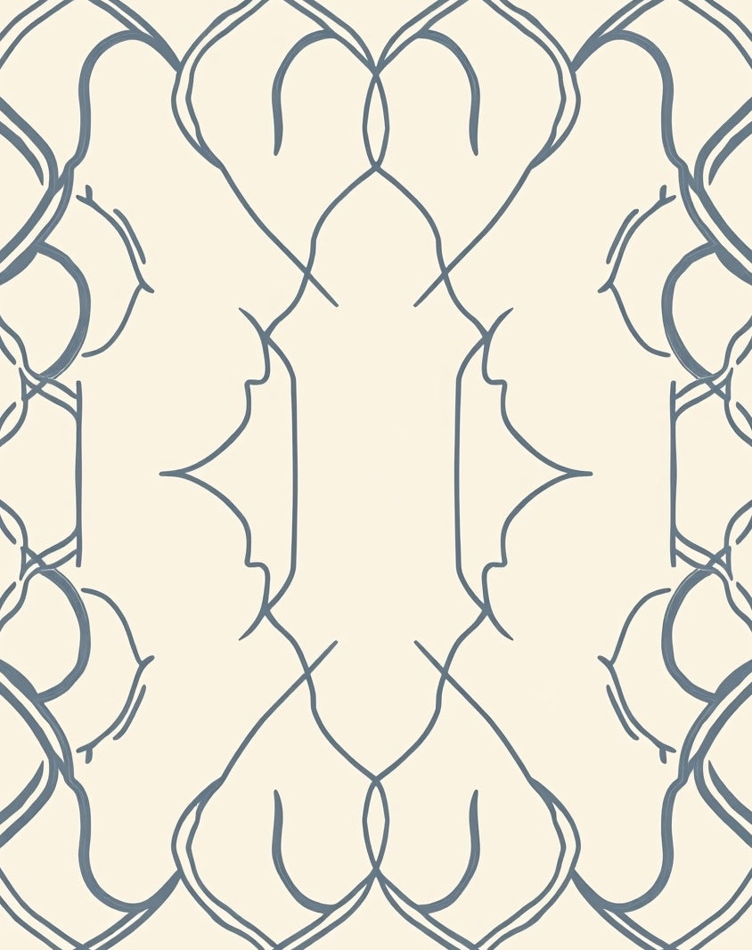 Cream And Blue Interlocking Pattern Rug