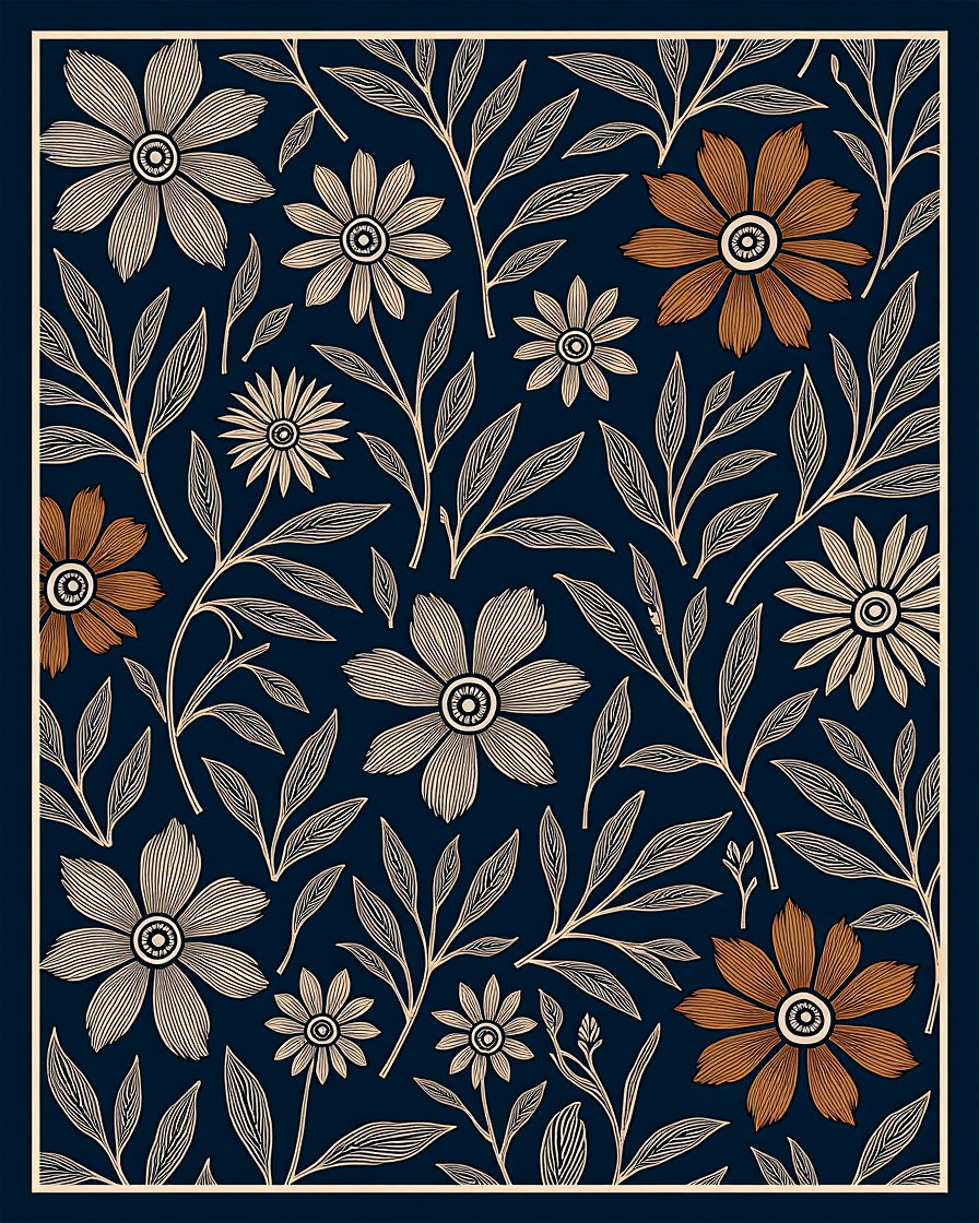 Floral Botanical Outline Pattern Rug