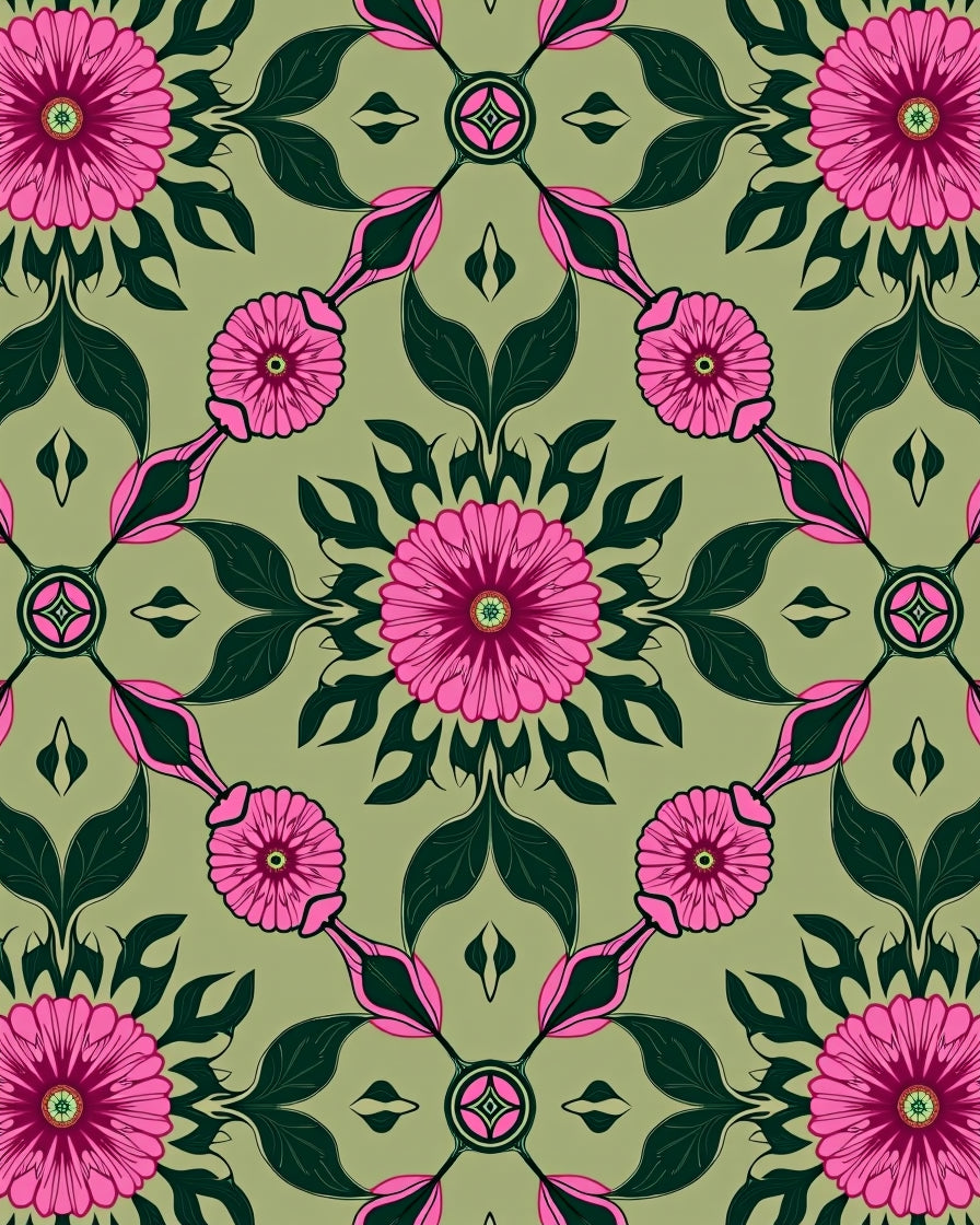Vibrant Pink Floral Garden Pattern Rug