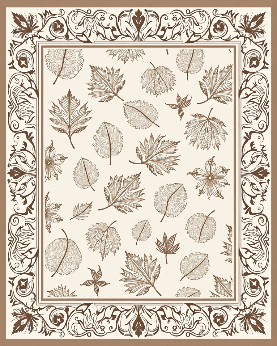 Nature Inspired Leaf Scroll Pattern Rug