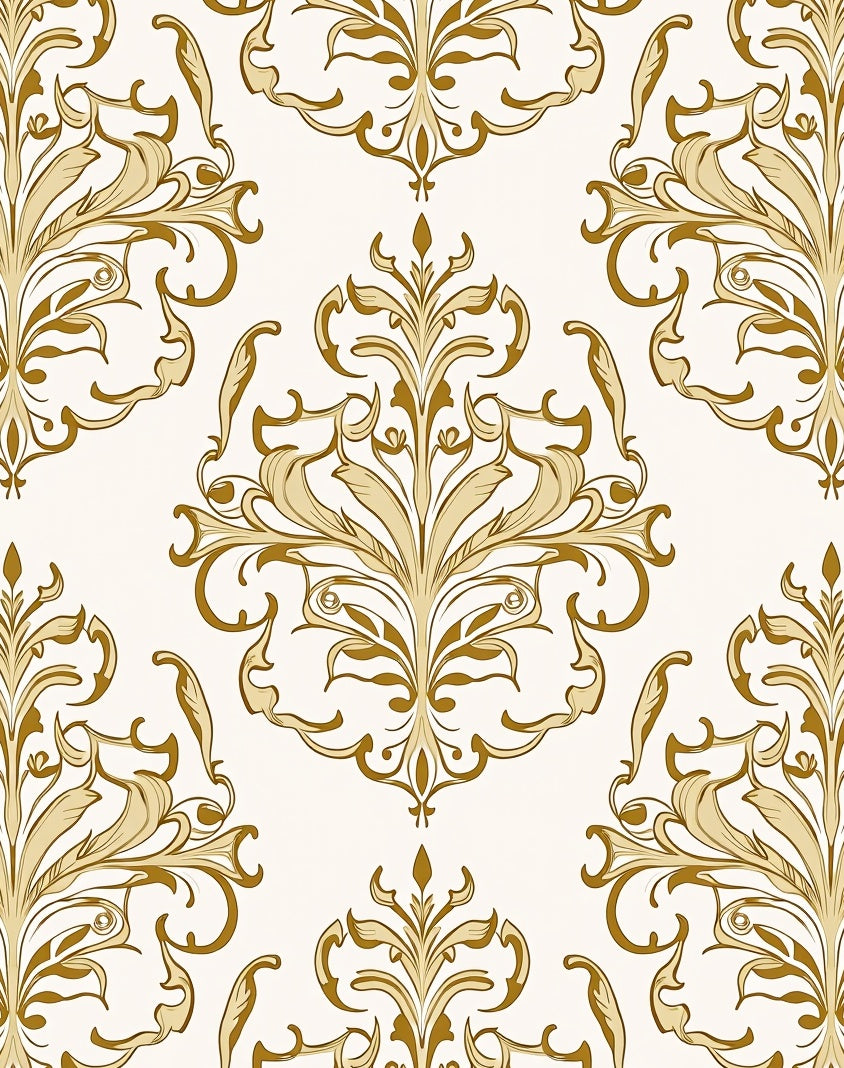Golden Flourish Damask Scrollwork Rug