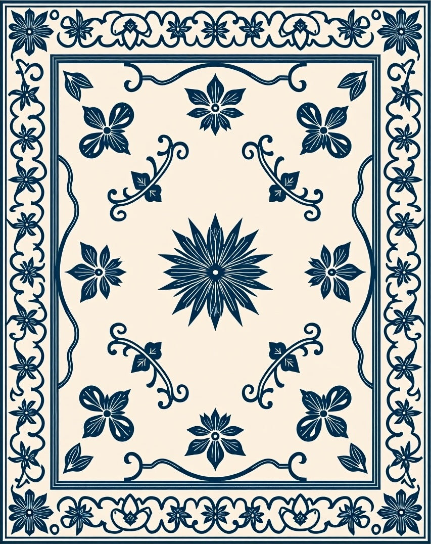 Classic Floral Border With Centerpiece Rug