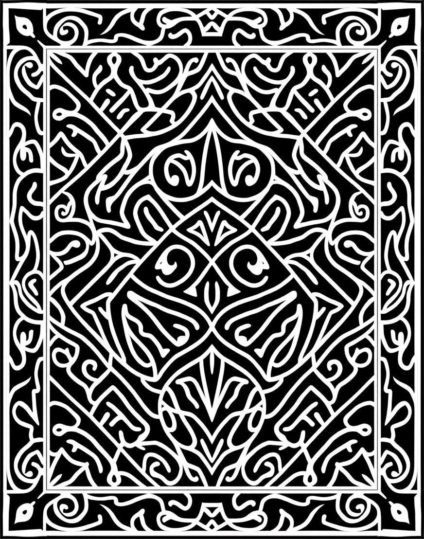 Intricate Abstract Black And White Design Rug