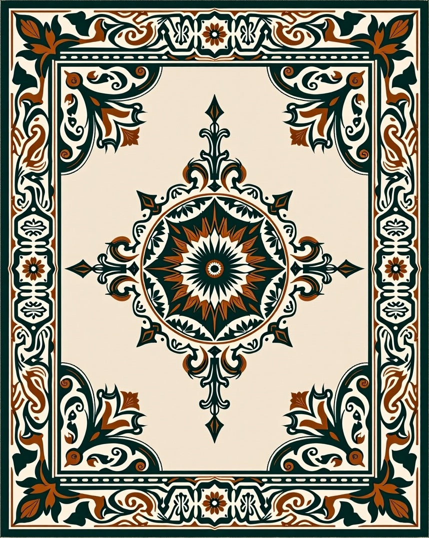 Traditional Intricate Floral Border Design Rug