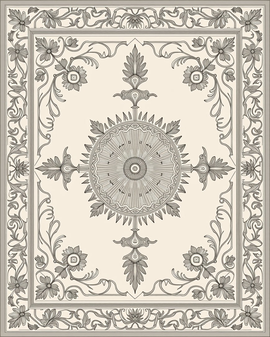 Ornate Floral And Sunburst Pattern Rug