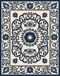 Navy Floral Intricate Centerpiece Border Rug