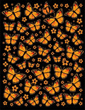 Orange Butterfly Patterned Black Rug