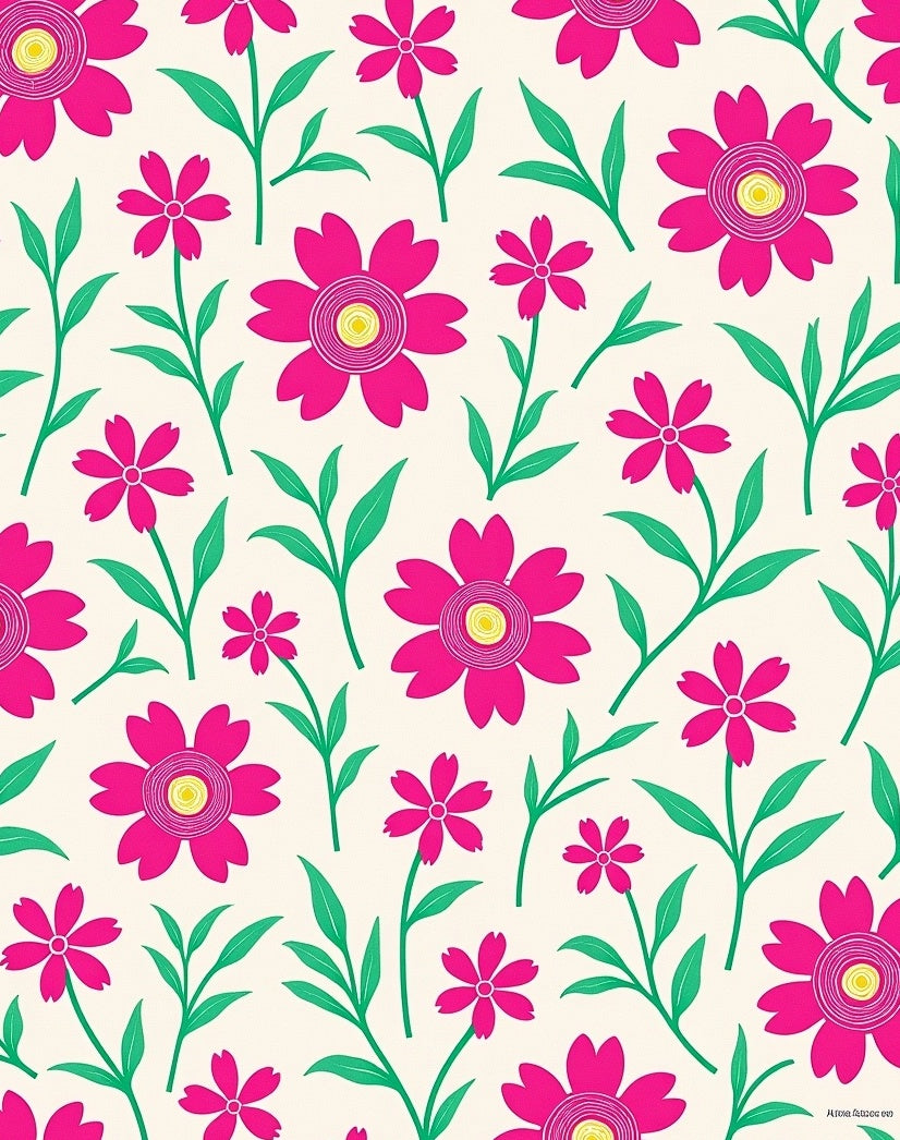 Bright Pink Floral Pattern Design Rug