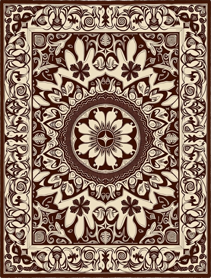 Rich Brown Intricate Floral Mandala Rug