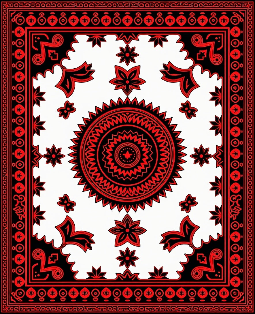 Bold Red Floral Mandala Pattern Rug