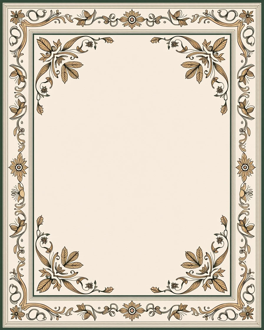 Elegant Gold Floral Scroll Pattern Rug