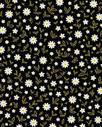 Black Daisy And Leaf Pattern Rug