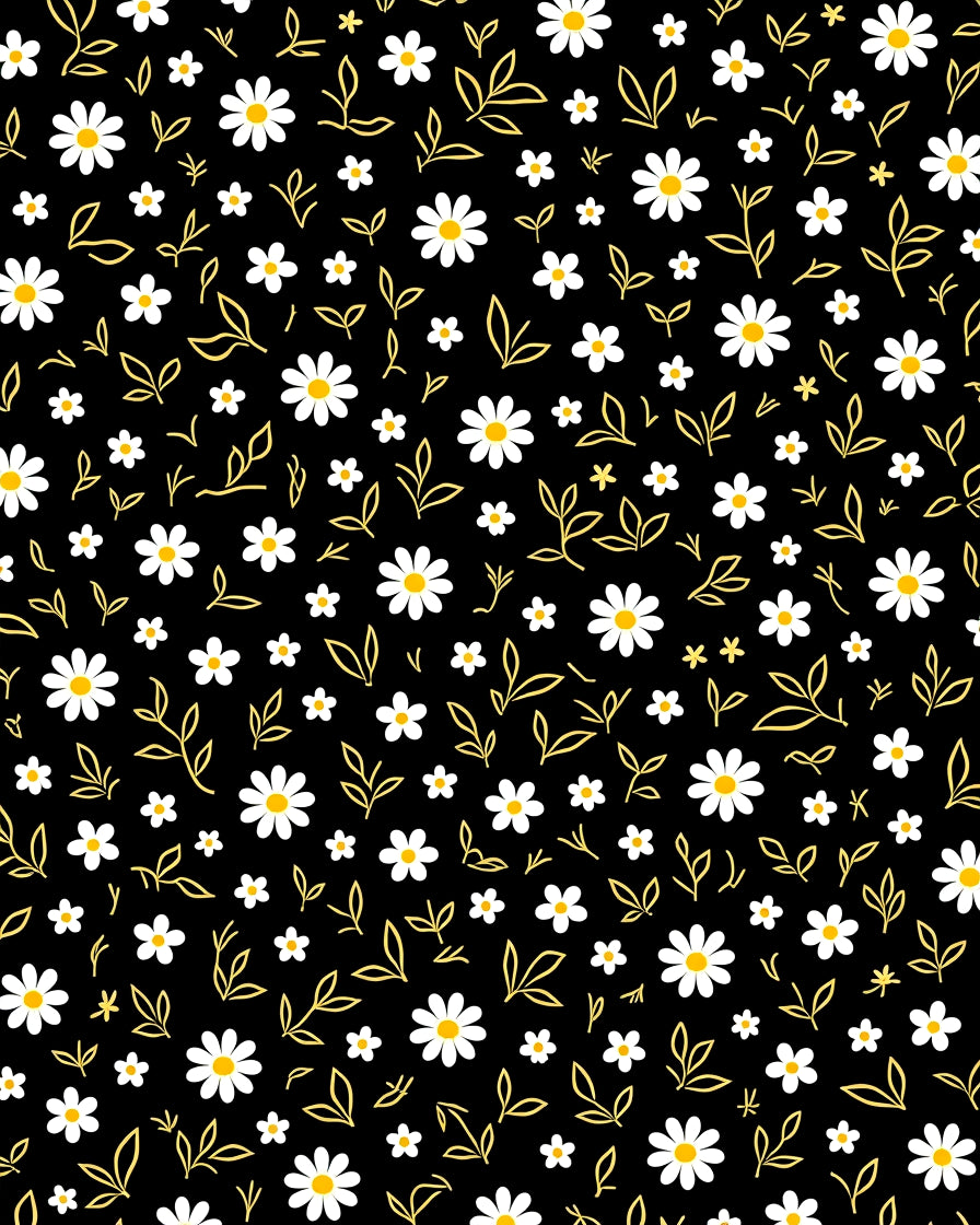 Black Daisy And Leaf Pattern Rug