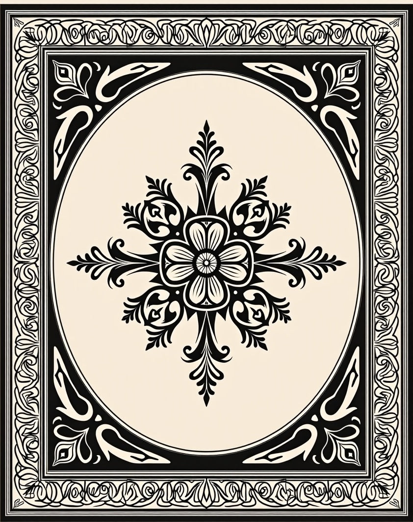 Classic Floral Medallion Black Cream Rug