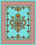 Aqua Golden Floral Border Rug
