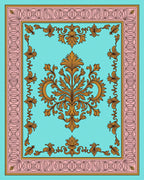 Aqua Golden Floral Border Rug