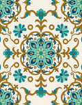 Ornate Turquoise Gold Floral Design Rug