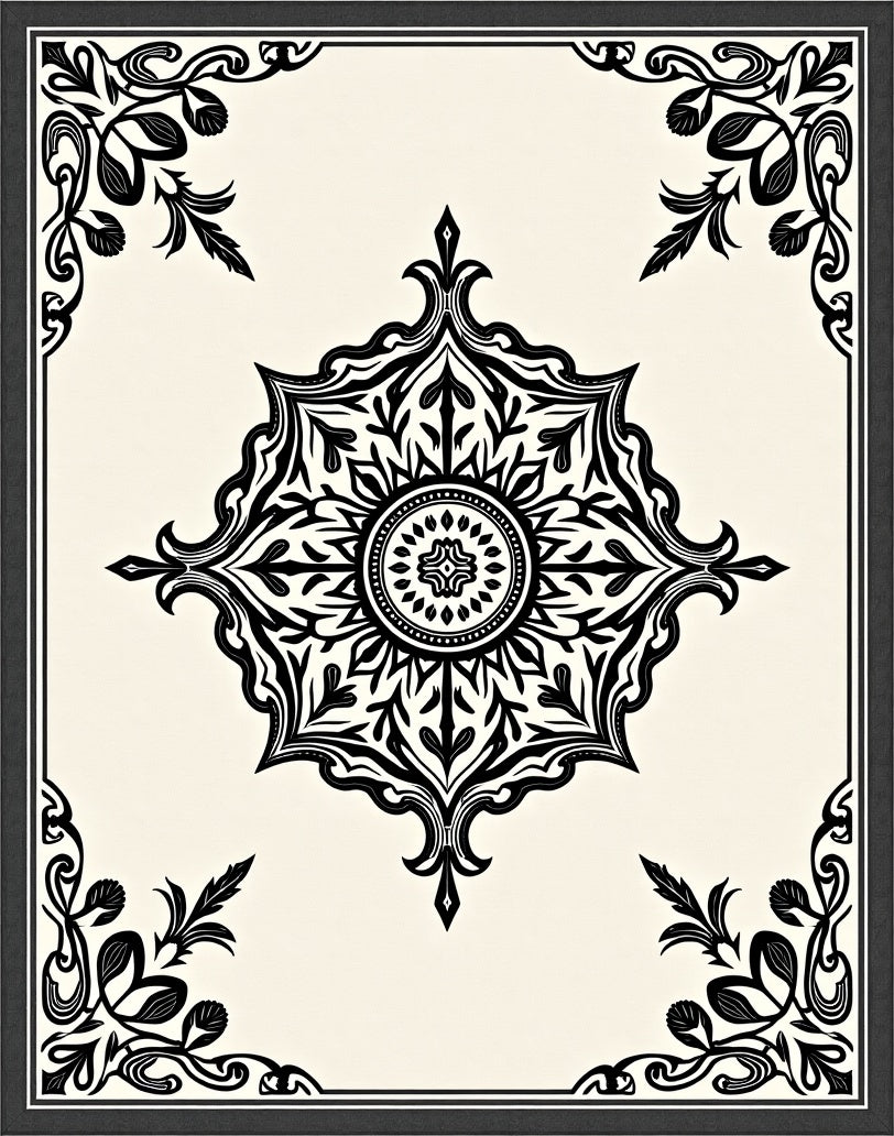 Classic Black White Medallion Pattern Rug