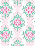 Pink Green Floral Damask Pattern Rug