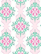 Pink Green Floral Damask Pattern Rug