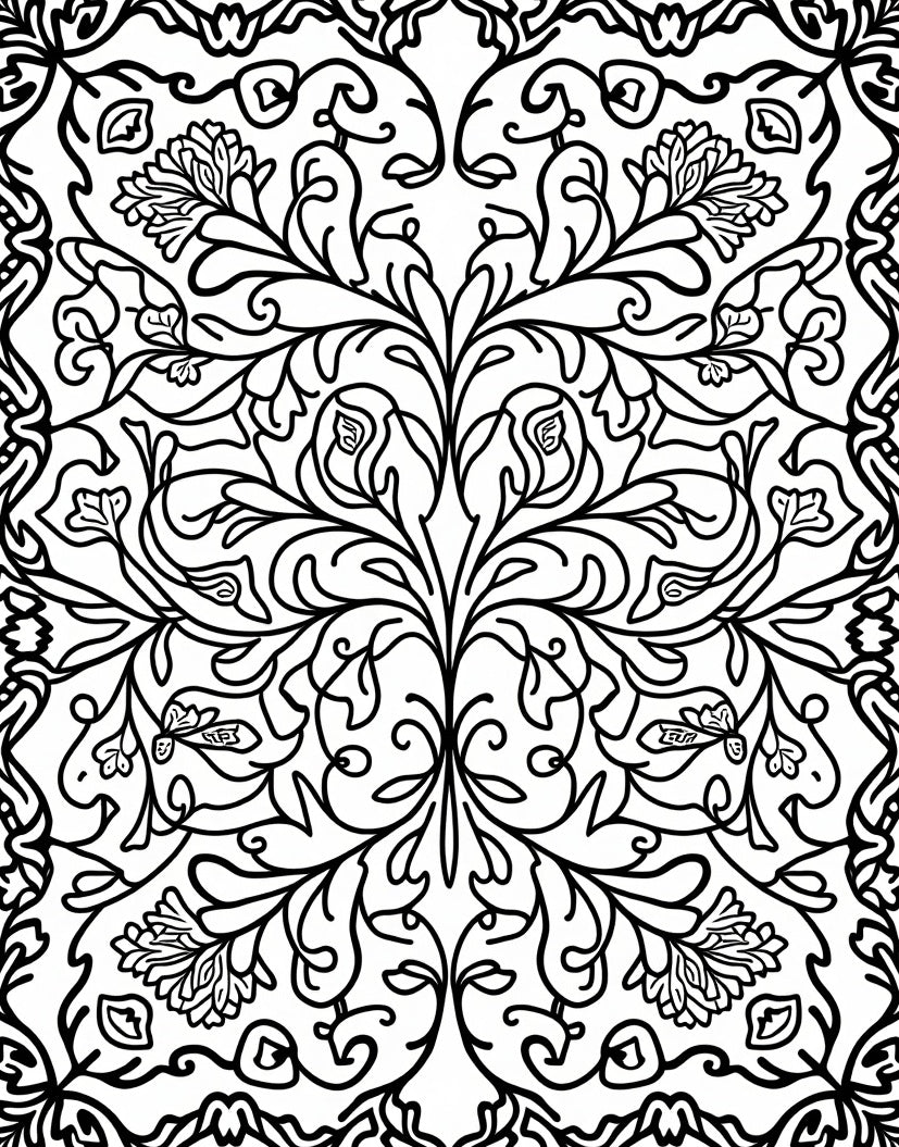 Intricate Black White Floral Scrollwork Design Rug