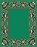 Elegant Green Ivory Black Ornate Border Rug