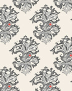 Ornate Floral Swirls With Red Dots Rug