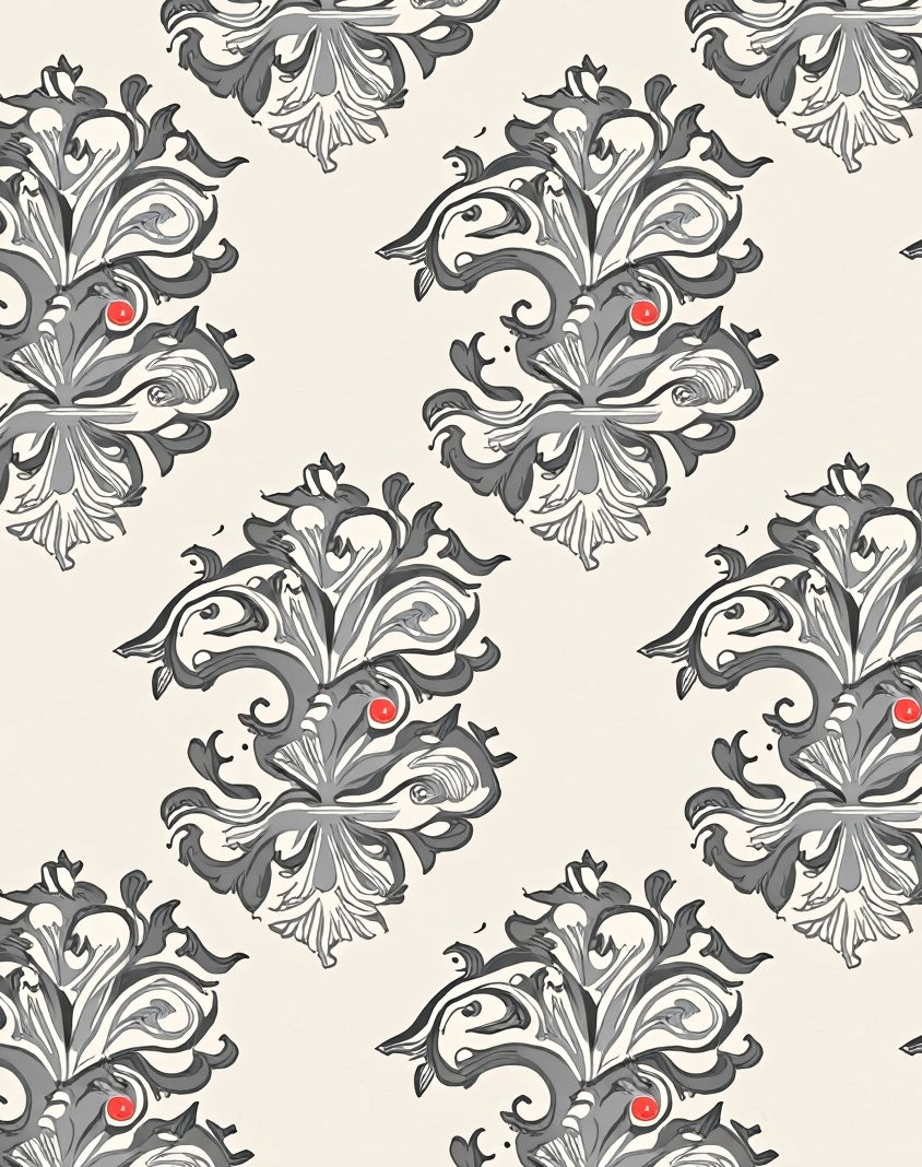 Ornate Floral Swirls With Red Dots Rug