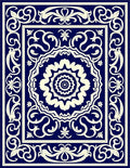 Antique Blue Floral Scroll Pattern Rug