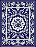 Antique Blue Floral Scroll Pattern Rug
