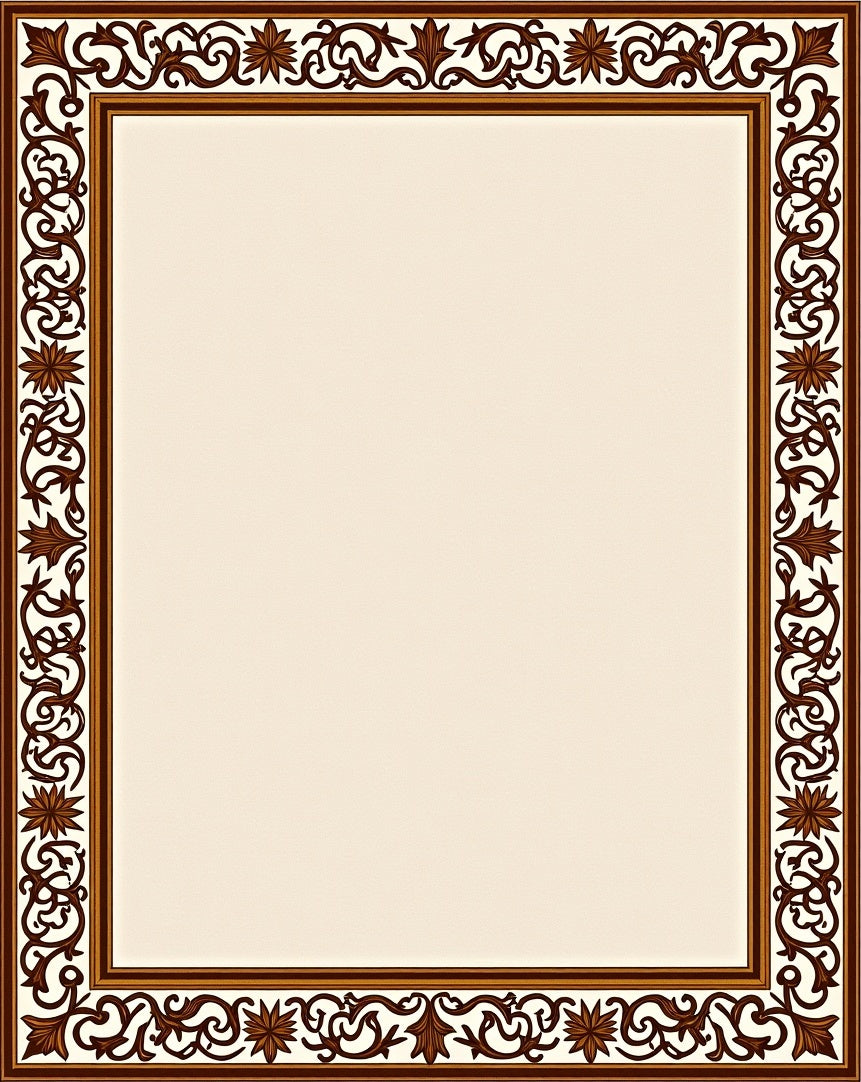 Classical Vine Floral Brown Border Rug