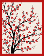 Red Blossom Tree Branch Pattern Rug