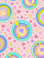 Colorful Circular Hearts and Stars Design Rug